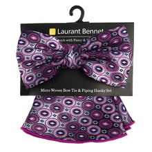 Load image into Gallery viewer, Laurant Bennet Diamond Pattern Banded Bow Tie & Matching Hanky Pocket Round Set