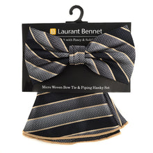 Load image into Gallery viewer, Laurant Bennet Striped Bow Tie & Matching Round Hanky Set