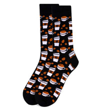 Load image into Gallery viewer, Parquet Men’s Coffee Cups Novelty Crew Socks – Black & Brown Options