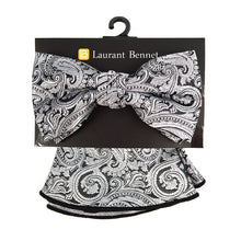 Load image into Gallery viewer, Laurant Bennet Paisley Pattern Banded Bow Tie & Matching Hanky Set