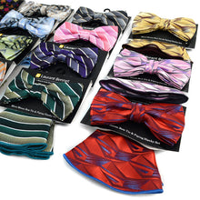 Load image into Gallery viewer, Laurant Bennet Abstract Lines Banded Bow Tie & Matching Hanky Pocket Round Set
