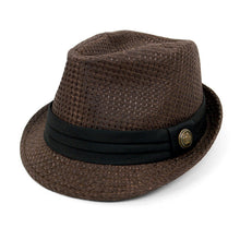 Load image into Gallery viewer, Westend Spring/Summer Textured Pattern Trilby Fedora Hat with Black Band & Button