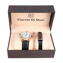 Load image into Gallery viewer, Vincent Di Mani Men's Watch & Bracelet Gift Set – 3-Piece Rose Gold Roman Dial Set