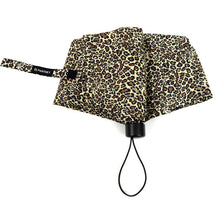 Load image into Gallery viewer, Parquet Leopard Print Telescopic Compact Umbrella – Auto-Open, Plastic Handle, 12" Travel Size