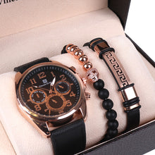 Load image into Gallery viewer, Vincent Di Mani Men's Watch & Bracelet Gift Set – 3-Piece Rose Gold Black Leather Set