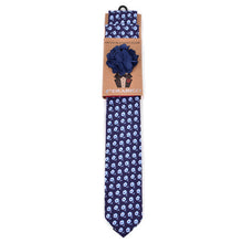 Load image into Gallery viewer, Feraricci Men’s Petite Flowers Cotton Skinny Tie Gift Set – Includes Matching Hanky & Lapel Flower (Red or Navy)