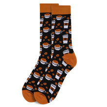 Load image into Gallery viewer, Parquet Men’s Coffee Cups Novelty Crew Socks – Black & Brown Options
