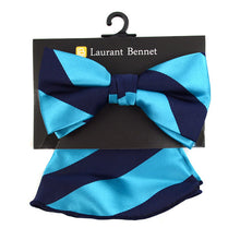 Load image into Gallery viewer, Laurant Bennet Two-Tone Diagonal Bow Tie & Matching Hanky Set