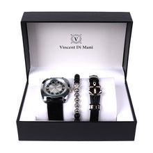 Load image into Gallery viewer, Vincent Di Mani Men's Watch & Bracelet Gift Set – 3-Piece Skull Bead & Anchor Leather Set