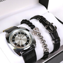Load image into Gallery viewer, Vincent Di Mani Men's Watch & Bracelet Gift Set – 3-Piece Skull Bead & Anchor Leather Set