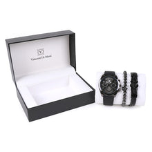 Load image into Gallery viewer, Vincent Di Mani Men's Watch & Bracelet Gift Set – 3-Piece All Black Gift Box