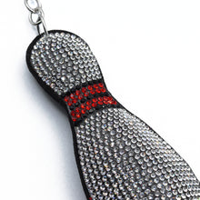 Load image into Gallery viewer, Nollia Bling Crystal Bowling Pin Bag Charm – Sparkly Sports Keychain