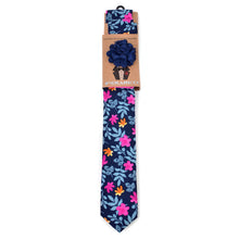 Load image into Gallery viewer, Feraricci Men’s Bright Floral Cotton Skinny Tie Gift Set – Includes Pocket Square & Lapel Flower (Red, Navy, or Black)