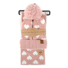 Load image into Gallery viewer, Nollia Women’s 2-Piece Reversible Hearts Knit Pom Hat & Infinity Scarf Set