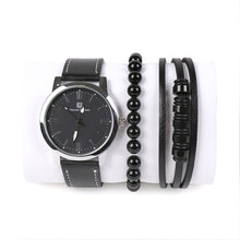 Load image into Gallery viewer, Vincent Di Mani Men's Watch & Bracelet Gift Set – 3-Piece Black & Silver Leather Boxed Set