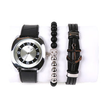 Load image into Gallery viewer, Vincent Di Mani Men's Watch & Bracelet Gift Set – 3-Piece Skull Bead & Anchor Leather Set