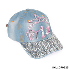 Load image into Gallery viewer, Nollia 12-Piece Assorted Bling Studs Denim Caps – 100% Cotton | Adjustable Fit