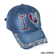 Load image into Gallery viewer, Nollia 12-Piece Assorted Bling Studs Denim Caps – 100% Cotton | Adjustable Fit