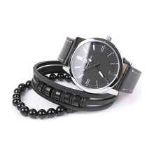 Load image into Gallery viewer, Vincent Di Mani Men's Watch & Bracelet Gift Set – 3-Piece Black & Silver Leather Boxed Set
