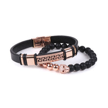 Load image into Gallery viewer, Vincent Di Mani Men's Watch & Bracelet Gift Set – 3-Piece Rose Gold Black Leather Set