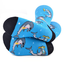Load image into Gallery viewer, Parquet Men’s Vacation Shark Novelty Crew Socks – Blue