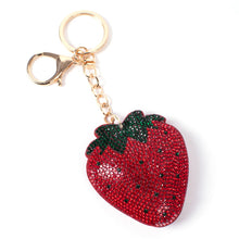 Load image into Gallery viewer, Nollia Bling Crystal Strawberry Charm – Sparkly Fruit Keychain Accessory