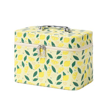 Load image into Gallery viewer, Nollia Large Lemon Print Makeup Train Case – Cosmetic Organizer with Handle & Mirror
