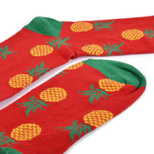 Load image into Gallery viewer, Parquet Men’s Pineapple Design Novelty Crew Socks – Red