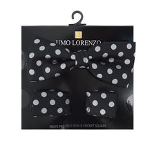 Load image into Gallery viewer, Umo Lorenzo Men's Big & Tall Polka Dot Bow Tie & Hanky Set – 15 Color Options