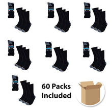 Load image into Gallery viewer, 60 Packs (180 Socks) Men's Heavy-Duty Crew Socks – Black or Charcoal, Moisture-Wicking, Arch Support, Reinforced Heel, Size 10-13 (Fits Shoe Size 6-12.5)