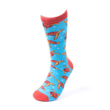 Load image into Gallery viewer, Parquet Men’s Sea Turtle Novelty Crew Socks – Teal & Orange