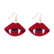Load image into Gallery viewer, Nollia Red Vampire Lips Dangle Earrings – Bold Gothic Halloween Jewelry