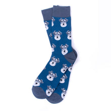 Load image into Gallery viewer, Parquet Men’s Grey Schnauzer Novelty Crew Socks – Royal Blue & Dark Grey