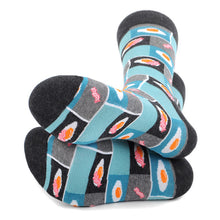 Load image into Gallery viewer, Parquet Men’s Bacon & Eggs Novelty Crew Socks – Blue & Gray