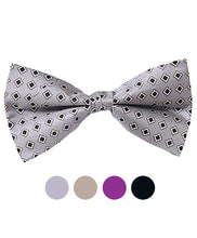 Load image into Gallery viewer, Silk Framed Diamond Pattern Banded Bow Tie – Printed Twill, Boxed