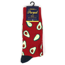 Load image into Gallery viewer, Parquet Men’s Avocado Pattern Crew Socks – Burgundy & Black