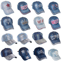 Load image into Gallery viewer, Nollia 12-Piece Assorted Bling Studs Denim Caps – 100% Cotton | Adjustable Fit