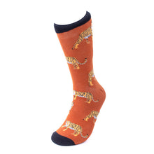Load image into Gallery viewer, Parquet Men’s Wild Tiger Novelty Crew Socks – Orange & Navy