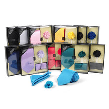 Load image into Gallery viewer, Umo Lorenzo 12-Piece Solid Color Tie, Hanky & Lapel Pin Box Set