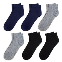 Load image into Gallery viewer, Men's Quarter-Cut Socks – 6 Pairs, Mixed Colors (2 Black, 2 Navy, 2 Gray)