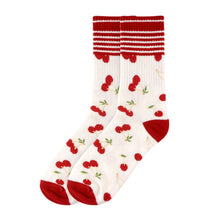 Load image into Gallery viewer, Nollia Women's Varsity-Striped Cherry Novelty Socks