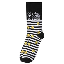 Load image into Gallery viewer, Parquet Men’s “Smile You’re on Camera” Novelty Crew Socks – Black