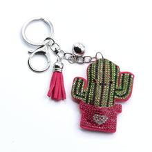 Load image into Gallery viewer, Nollia Bling Crystal Cartoon Cactus Charm – Sparkly Tassel Keychain