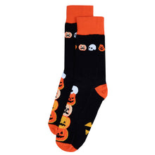 Load image into Gallery viewer, Parquet Men’s Stacked Pumpkins Halloween Crew Socks – Black & Orange