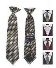 Load image into Gallery viewer, Umo Lorenzo Boy's Geometric Microfiber Woven Clip-On Ties – Gold, Red, Silver, Pink