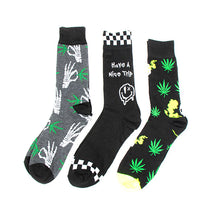Load image into Gallery viewer, Parquet Men’s Cannabis 3-Pack Novelty Crew Socks – Mixed Colors