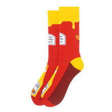 Load image into Gallery viewer, Parquet Men’s Mustard Bottle Novelty Crew Socks – Red & Yellow