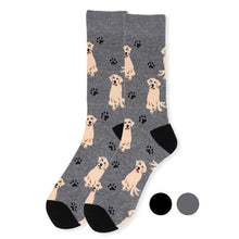 Load image into Gallery viewer, Parquet Men’s Retriever Dog & Paw Print Crew Socks – Black Or Gray