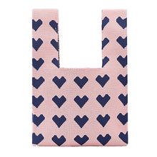Load image into Gallery viewer, Nollia Mini Knit Tote Bag in pink with purple heart pattern