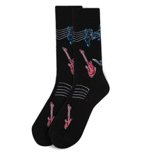 Load image into Gallery viewer, Parquet Men’s Guitar & Music Notes Novelty Crew Socks – Black or Navy